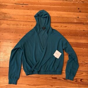 New- BEYOND YOGA- Cross Your Heart Hoodie in lunar teal-Size Medium M